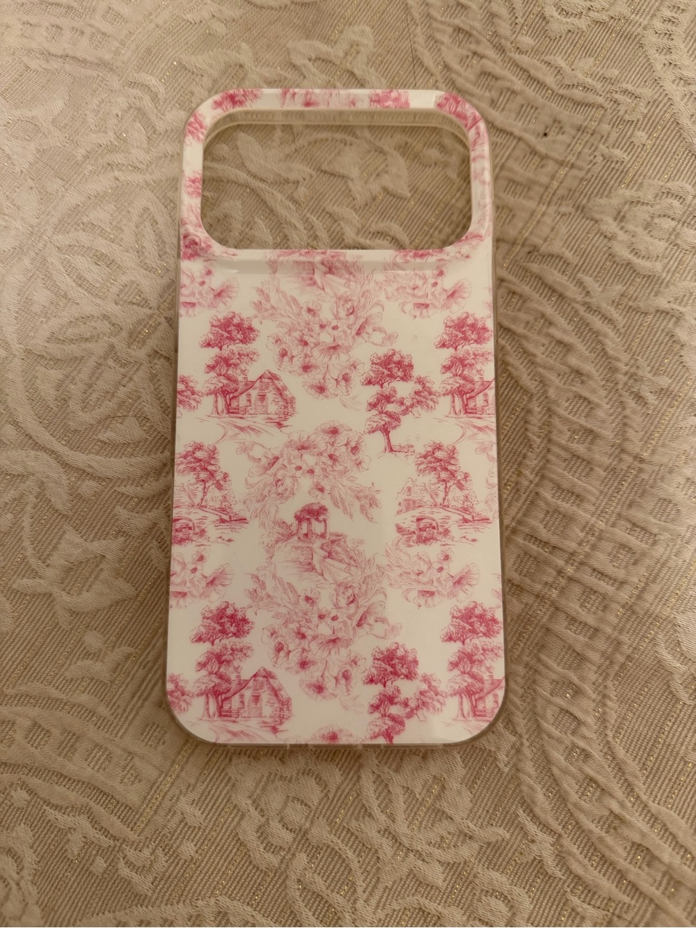 Pink Toile Pattern Protective Phone Case - White & Pink iPhone 17 pro max